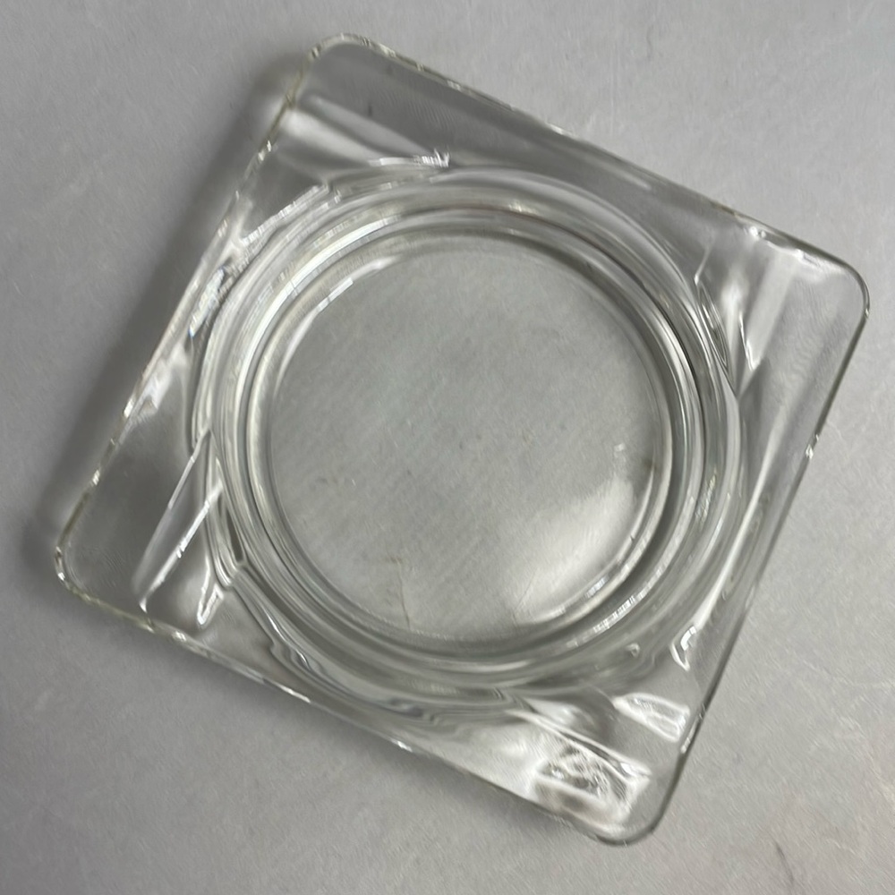 Vintage Glass‎ Ashtray Clear Square Super Retro 5.25”